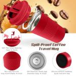 SPLMIFA Vacuum-Insulated Stainless Steel Travel Coffee Mug, Leak-Proof Reusable Coffee Cup with Lid - Keep Hot & Cold Drinks for Hours, Durable Thermos Tumbler for Men & Women (3rd-Red, 12OZ)