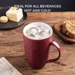 AmorArc Large Coffee Mugs Set of 6, 20oz Ceramic Tall Coffee Mugs Set with Textured Geometric Patterns for Coffee/Tea/Beer/Hot Cocoa, Dishwasher & Microwave Safe, Beige&Burgundy
