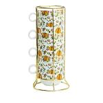 Grace Teaware Stackable Coffee Tea Mug 10-Ounce Set of 4 with Metal Stand (Harvest Pumpkins)