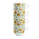 Grace Teaware Stackable Coffee Tea Mug 10-Ounce Set of 4 with Metal Stand (Harvest Pumpkins)
