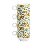 Grace Teaware Stackable Coffee Tea Mug 10-Ounce Set of 4 with Metal Stand (Harvest Pumpkins)