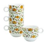 Grace Teaware Stackable Coffee Tea Mug 10-Ounce Set of 4 with Metal Stand (Harvest Pumpkins)