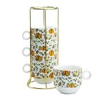 Grace Teaware Stackable Coffee Tea Mug 10-Ounce Set of 4 with Metal Stand (Harvest Pumpkins)