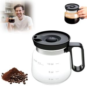 16 Oz Glass Coffee Mug Coffee Pot Style, 2025 New Mini Heatproof Large Capacity Clear Cup Mini Coffee Pot Mug, Upgrade Glass Coffee Mug in Coffee Pots Shape for Hot Chocolate (Black)