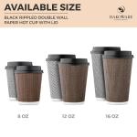 [340 SET]Harvest Pack 16 oz Disposable Coffee Cups, Insulated Ripple Double-Walled Paper Cups with Lids, Black and White Geometric, Bulk Drinking Cups for Tea Hot Chocolate Drinks To go coffee cups