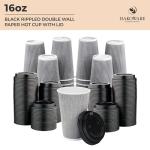 [340 SET]Harvest Pack 16 oz Disposable Coffee Cups, Insulated Ripple Double-Walled Paper Cups with Lids, Black and White Geometric, Bulk Drinking Cups for Tea Hot Chocolate Drinks To go coffee cups