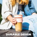 SoleCup. Large Travel Mug Loose Tea Infuser - Detachable Tea Strainer with Spill Proof Lid - 18oz/530ml BPA-Free Reusable Glass Travel Coffee Cup with Silicone Band (Pink)
