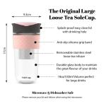 SoleCup. Large Travel Mug Loose Tea Infuser - Detachable Tea Strainer with Spill Proof Lid - 18oz/530ml BPA-Free Reusable Glass Travel Coffee Cup with Silicone Band (Gray and Pink)