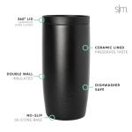 Simple Modern Travel Coffee Mug Tumbler with 360° Lid | Ceramic-Lined Insulated Stainless Steel Cold Brew Iced Coffee Cup | Gifts for Women Men Her Him | Voyager Signature | 16oz | Midnight Black