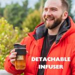 SoleCup. Large Travel Mug Loose Tea Infuser - Detachable Tea Strainer with Spill Proof Lid - 18oz/530ml BPA-Free Reusable Glass Travel Coffee Cup with Silicone Band (Gray and Pink)