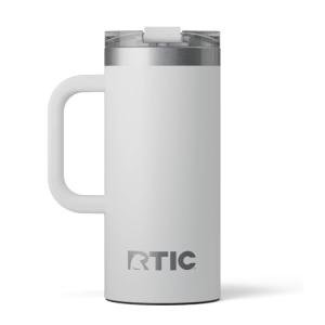 RTIC 16oz Road Trip Travel Mug with Lid and Handle, Ceramic Lined, Insulated, Stainless Steel, Metal, Double Wall Vacuum-Insulation, Portable Coffee, Tea Cup for Hot and Cold Drink, Cool Grey