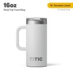 RTIC 16oz Road Trip Travel Mug with Lid and Handle, Ceramic Lined, Insulated, Stainless Steel, Metal, Double Wall Vacuum-Insulation, Portable Coffee, Tea Cup for Hot and Cold Drink, Cool Grey