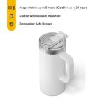 RTIC 16oz Road Trip Travel Mug with Lid and Handle, Ceramic Lined, Insulated, Stainless Steel, Metal, Double Wall Vacuum-Insulation, Portable Coffee, Tea Cup for Hot and Cold Drink, Cool Grey