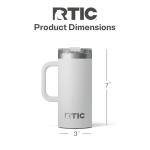 RTIC 16oz Road Trip Travel Mug with Lid and Handle, Ceramic Lined, Insulated, Stainless Steel, Metal, Double Wall Vacuum-Insulation, Portable Coffee, Tea Cup for Hot and Cold Drink, Cool Grey