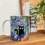 Famous Art Paintings Funny Cat Coffee Mug for Artist Art Lover Art Teacher Cat Lovers, Famous Art Picture Classic Art Vincent Art Aesthetic Canvas Mug Birthday Gift for Women Man (Irises Floral)