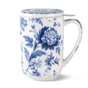 AmorArc Porcelain Tea Mug with Infuser and Lids, 18 Oz Coffee Cup Strainer with Bag Holder for Loose Leaf Tea, Steeping Coffee Mug for House-warming Wedding Birthday Gift