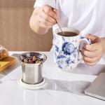 AmorArc Porcelain Tea Mug with Infuser and Lids, 18 Oz Coffee Cup Strainer with Bag Holder for Loose Leaf Tea, Steeping Coffee Mug for House-warming Wedding Birthday Gift