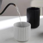 LILITURF Nordic Ceramic Mug, Japanese Tea Cup 6oz Striped Cup No Handle Drinking Cup for Latte Milk Water Beverage Juice Microwave and Dishwasher Safe, Minimalist coffee Cup-Matte White