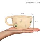 VanEnjoy Ceramic Cup, Cute Coffee Mug, Strawberry Mug, Aesthetic Coffee Mug, Retro Flower Mug, Ceramic Tea, 10oz/300ml for Tea Coffee, Milk and Oatmeal