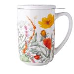 AmorArc Porcelain Tea Mug with Infuser and Lids, 18 Oz Large Cup Strainer with Bag Holder for Loose Leaf Tea, Steeping Coffee Mug for House-warming Wedding Birthday Gift