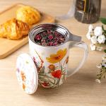 AmorArc Porcelain Tea Mug with Infuser and Lids, 18 Oz Large Cup Strainer with Bag Holder for Loose Leaf Tea, Steeping Coffee Mug for House-warming Wedding Birthday Gift