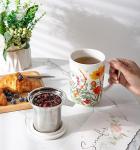 AmorArc Porcelain Tea Mug with Infuser and Lids, 18 Oz Large Cup Strainer with Bag Holder for Loose Leaf Tea, Steeping Coffee Mug for House-warming Wedding Birthday Gift
