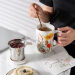 AmorArc Porcelain Tea Mug with Infuser and Lids, 18 Oz Large Cup Strainer with Bag Holder for Loose Leaf Tea, Steeping Coffee Mug for House-warming Wedding Birthday Gift
