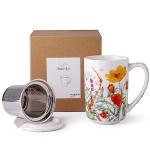 AmorArc Porcelain Tea Mug with Infuser and Lids, 18 Oz Large Cup Strainer with Bag Holder for Loose Leaf Tea, Steeping Coffee Mug for House-warming Wedding Birthday Gift