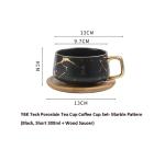 Eplze YBK Tech Porcelain Tea Cup Coffee Mug Set for Afternoon Tea - Marble Pattern (Black, Short 300ml + wood saucer)