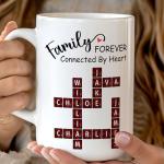 Macorner Personalized Coffee Mug - Forever Connected by Heart Scrabble Name, Christmas Crossword Names Gifts for Mom, Dad, Grandpa, Brother, Grandma, Sister, Siblings, Family Members