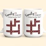 Macorner Personalized Coffee Mug - Forever Connected by Heart Scrabble Name, Christmas Crossword Names Gifts for Mom, Dad, Grandpa, Brother, Grandma, Sister, Siblings, Family Members