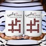 Macorner Personalized Coffee Mug - Forever Connected by Heart Scrabble Name, Christmas Crossword Names Gifts for Mom, Dad, Grandpa, Brother, Grandma, Sister, Siblings, Family Members