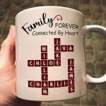 Macorner Personalized Coffee Mug - Forever Connected by Heart Scrabble Name, Christmas Crossword Names Gifts for Mom, Dad, Grandpa, Brother, Grandma, Sister, Siblings, Family Members