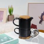 Tea Pot Sets for One,Stackable Ceramic Tea Set for One with 10 oz Personal Teapot and Infuser,Single Teapot and Cup Set for Adults(Matte Black)