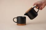 Tea Pot Sets for One,Stackable Ceramic Tea Set for One with 10 oz Personal Teapot and Infuser,Single Teapot and Cup Set for Adults(Matte Black)
