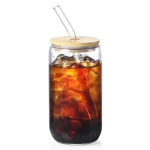 NETANY 1 Pack Glass Cups with Bamboo Lids and Straws 16 oz, Gifts for Women, Drinking glasses set, Iced Coffee, Tea Cup, Cute Aesthetics Tumbler Cup, Mothers Day, Birthday Gifts for Her Mom