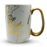 DesirableSip Sip smile shine Marble Coffee Mug - Luxury Mug for Coffee, Tea and Drinks - 18 Oz Coffee Mug Unique Design for Home, Office, or Travel (White)