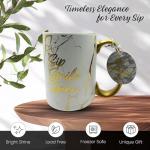 DesirableSip Sip smile shine Marble Coffee Mug - Luxury Mug for Coffee, Tea and Drinks - 18 Oz Coffee Mug Unique Design for Home, Office, or Travel (White)
