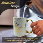 DesirableSip Sip smile shine Marble Coffee Mug - Luxury Mug for Coffee, Tea and Drinks - 18 Oz Coffee Mug Unique Design for Home, Office, or Travel (White)
