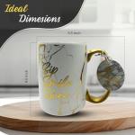 DesirableSip Sip smile shine Marble Coffee Mug - Luxury Mug for Coffee, Tea and Drinks - 18 Oz Coffee Mug Unique Design for Home, Office, or Travel (White)
