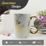 DesirableSip Sip smile shine Marble Coffee Mug - Luxury Mug for Coffee, Tea and Drinks - 18 Oz Coffee Mug Unique Design for Home, Office, or Travel (White)