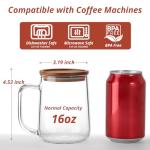 CMLKLZD Glass Coffee Mugs, 16 oz Glass Coffee Cups with Acacia Wood Lids, Clear Borosilicate Glass Mugs with Handles for Cappuccino, Tea, Latte, Hot/Cold Beverages, Wine, Americano, Set of 2