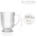 KEMORELA 4-Pack Ribbed Glass Coffee Mugs with Handle, Clear Large Coffee Mug 16 Oz With Handles for Hot Beverages, Durable Tea & Espresso Cups, Stylish Drinkware Set