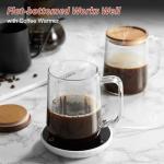 CMLKLZD Glass Coffee Mugs, 16 oz Glass Coffee Cups with Acacia Wood Lids, Clear Borosilicate Glass Mugs with Handles for Cappuccino, Tea, Latte, Hot/Cold Beverages, Wine, Americano, Set of 2