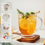 KEMORELA 4-Pack Ribbed Glass Coffee Mugs with Handle, Clear Large Coffee Mug 16 Oz With Handles for Hot Beverages, Durable Tea & Espresso Cups, Stylish Drinkware Set