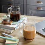 CMLKLZD Glass Coffee Mugs, 16 oz Glass Coffee Cups with Acacia Wood Lids, Clear Borosilicate Glass Mugs with Handles for Cappuccino, Tea, Latte, Hot/Cold Beverages, Wine, Americano, Set of 2
