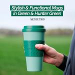 Copco Acadia 16oz Travel Mug with Lid, Set of 2 Double Wall Insulated Tumbler, Non-Slip Sleeve and BPA-Free - Microwave & Dishwasher Safe, Reusable Plastic To Go Travel Coffee Mug (Green)