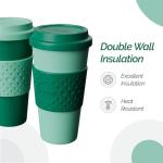 Copco Acadia 16oz Travel Mug with Lid, Set of 2 Double Wall Insulated Tumbler, Non-Slip Sleeve and BPA-Free - Microwave & Dishwasher Safe, Reusable Plastic To Go Travel Coffee Mug (Green)