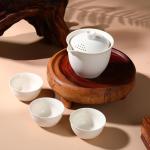 Coolpei Porcelain Chinese Gongfu Tea Sets for Adults Portable Kungfu Teapot and Cup Set Small Ceramic Tea Party Set Travel Teaset with Lid for Home Gifting Outdoor and Office (White)