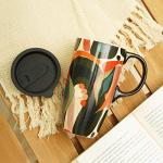 Topadorn Ceramic Coffee Mug Travel Cup Gift with Lid 17oz., Porcelain Tall Tea Cup with Handle for Home & Office, Abstract Art Pattern Mug with Gift Box, 6.5''H